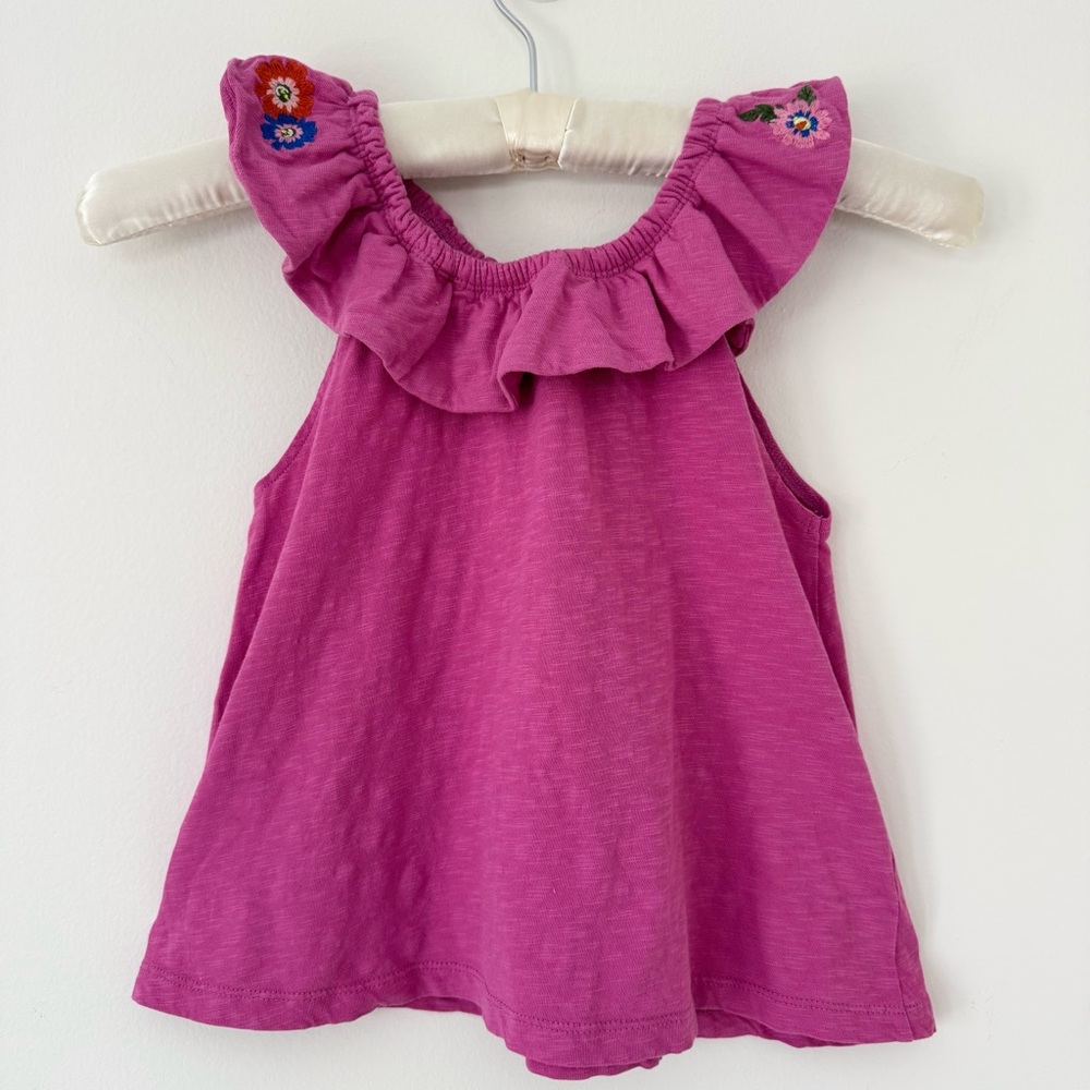 Mini Boden Pink Embroidered Ruffle Shoulder Cotton Tank, Size 5-6y - Picture 8 of 12